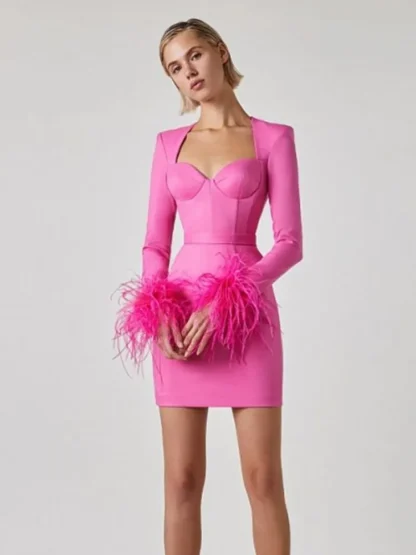 Sexy Long Sleeve Pink Dress - Image 2