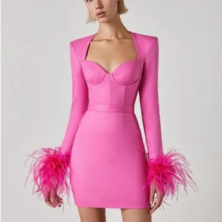 Sexy Long Sleeve Pink Dress