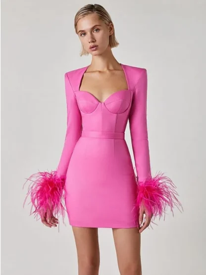 Sexy Long Sleeve Pink Dress