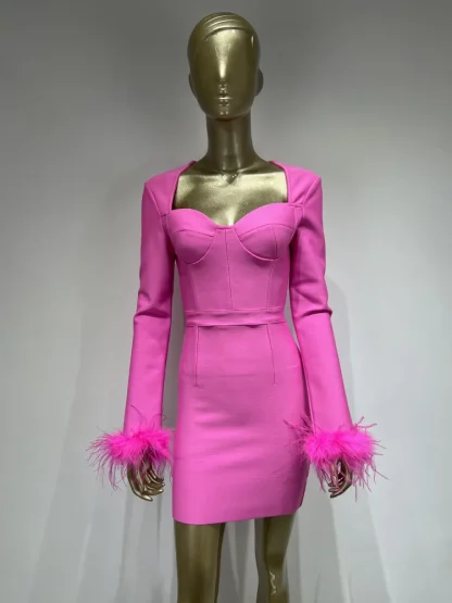 Sexy Long Sleeve Pink Dress - Image 6