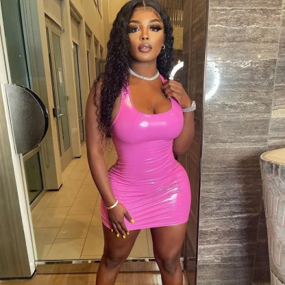 Sexy Bodycon Sleeveless Pink Dress - Image 3